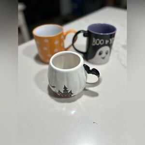 Lot of 3 Halloween Fall Pumpkin Ghost Bat Coffee Cup